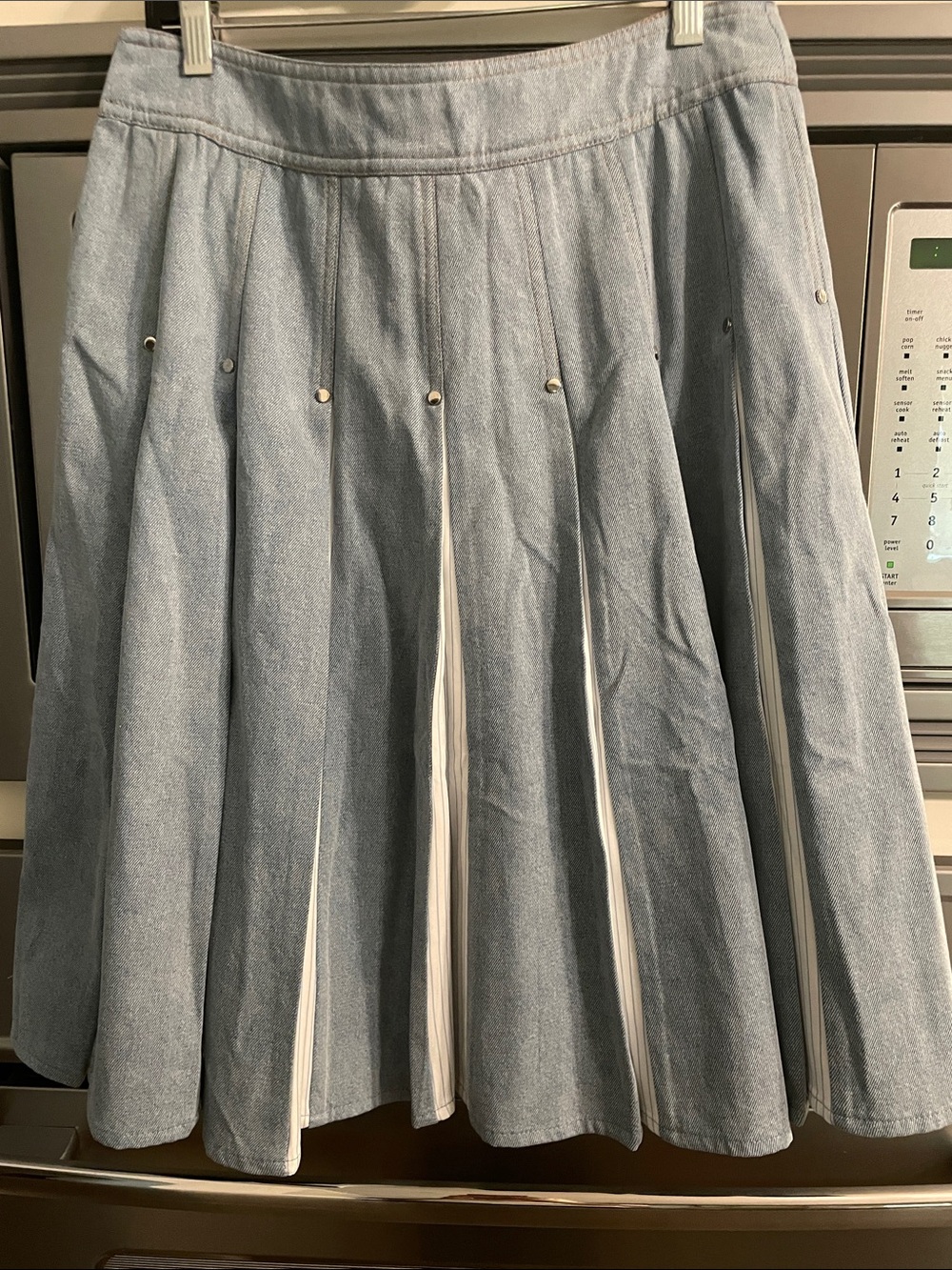 Aleeza Paris A-Line Light Blue Denim Skirt with White Panel Inserts
